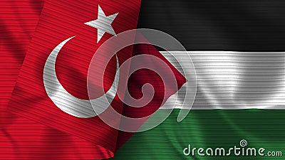 Palestine and Turkey Realistic Flag â€“ Fabric Texture Illustration Stock Photo